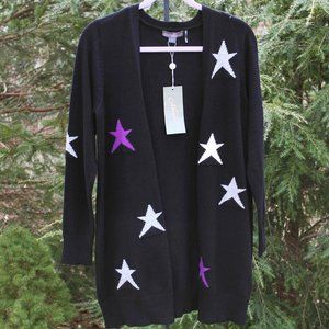 Metric New York NWT Rayon-Blend Long Open Cardigan with Intarsia Stars Sz-M